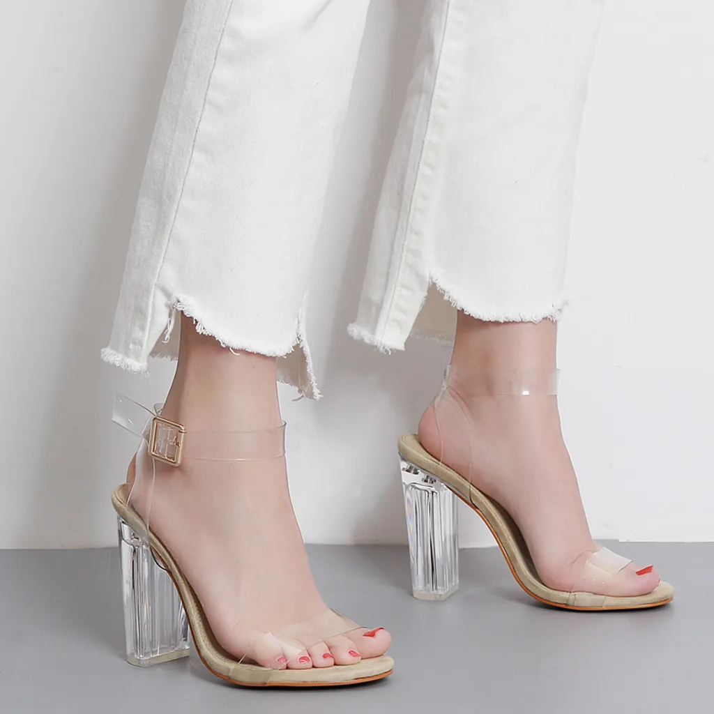 Perimedes Women Transparent Shoes High-Heel Buckle Strap sandals Casual Front& Rear Strap Ladies Shoes Zapatos Mujer