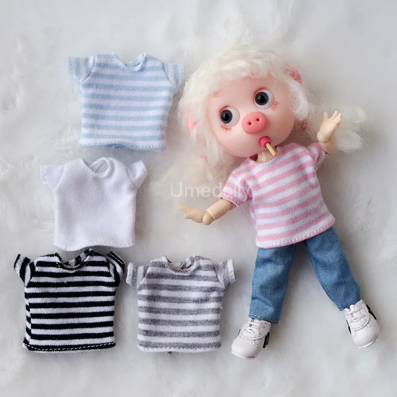 

1PCS Mini Clothing Summer Casual Stripe T-shirts for OB11, BJD 1/12, Obitsu 11 Doll Clothes Accessories