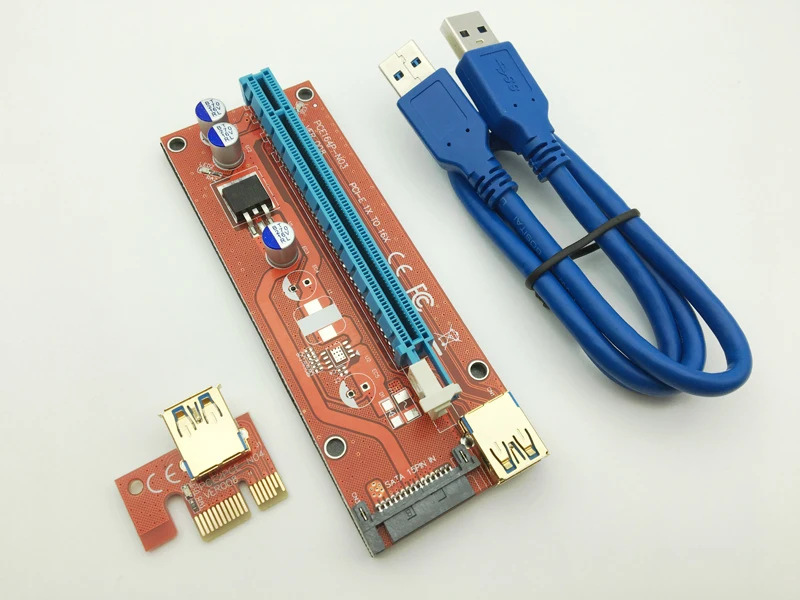 Riser Red Ver008 0 6m Led Pci E 1x To 16x Riser Card Pci Express Adapter Golden Usb 3 0 Sata Power For Btc Antminer Miner Mining Pci Express Usb 3 0 Pci Expresssata Adapter Pci