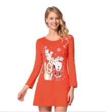 Outono Inverno Mulheres Manga Comprida Vestido Ocasional 2018 Feliz Natal Impresso Cervos Sweater Dress Plus Size Vestidos Mujer Presente Do Xmas