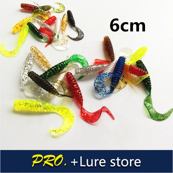 

Free shipping 6cm 60pcs fishing soft lure worm grub baits soft silica grub worm artificial soft grub screw baits