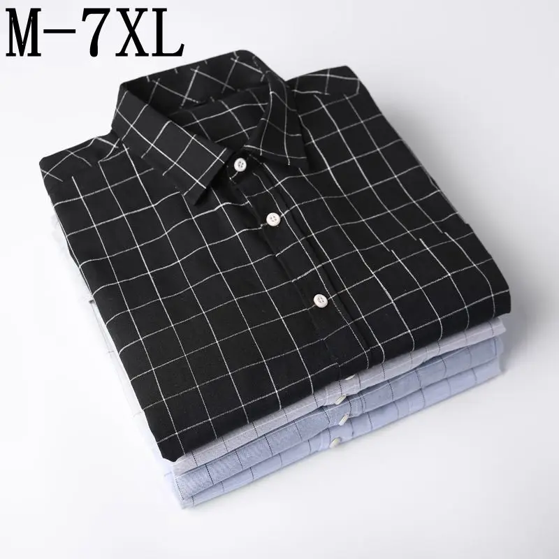 

Size 7XL 6XL 5XL Men Plaid Shirt 100% Cotton 2019 Summer Casual Short Sleeve Shirt Soft Comfort Loose Styles Brand Mens Shirts