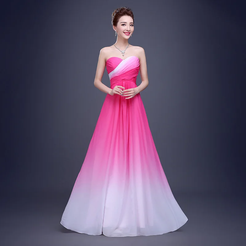 Pink Long Chiffon Evening Dress 2016 