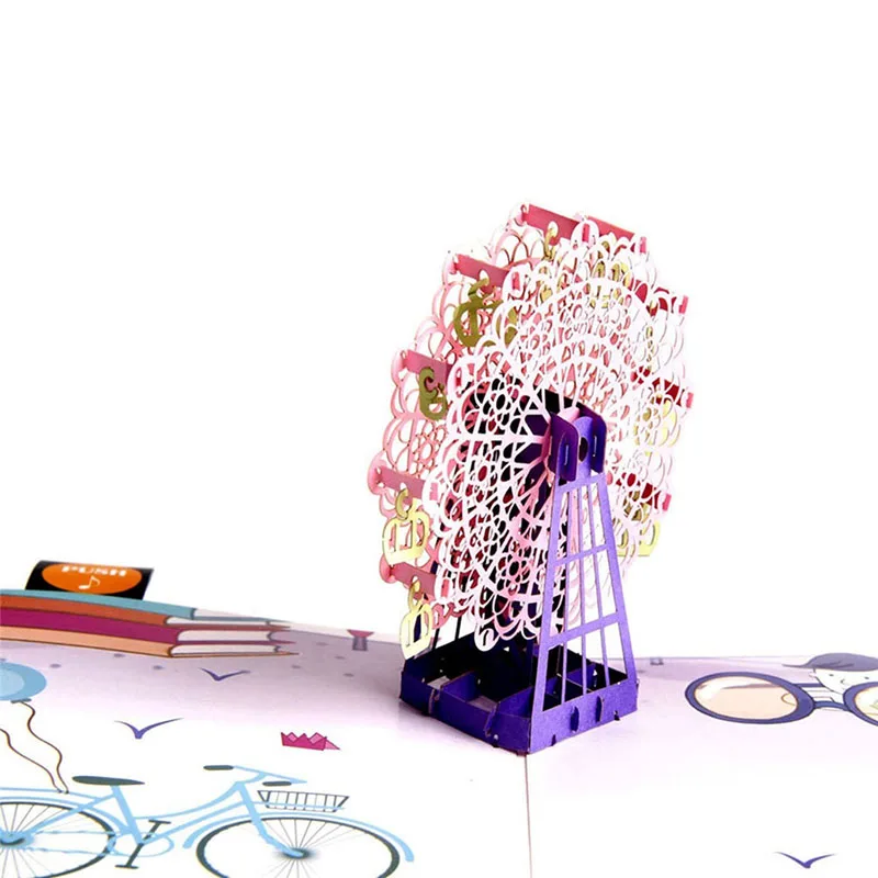 Новая бронзовая 3D поздравительная открытка резьба полая фантазия колесо обозрения поздравительная открытка День Рождения Выпускной поздравительная открытка