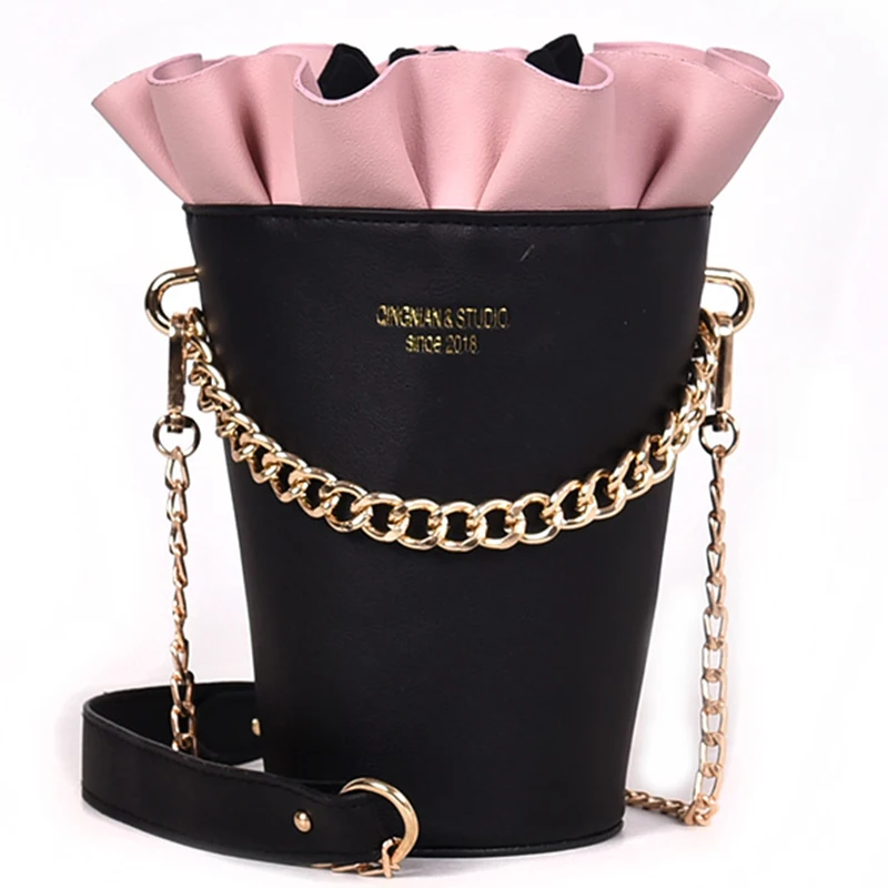 

Trendy Dazzling Design Wavy Side Bucket Ladies Chain Shoulder Bag Handbag Casual Totes Crossbody Mini Messenger Bag For Women