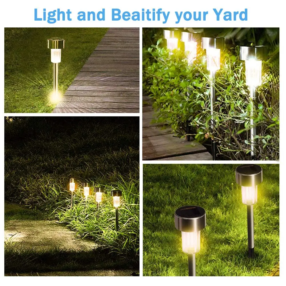 

16PCS LED Lawn Lamps Stainless Steel LED Solar Lamp Pathway Lights Waterproof Landscape Lighting for Lawn/Patio/Yard/Walkway
