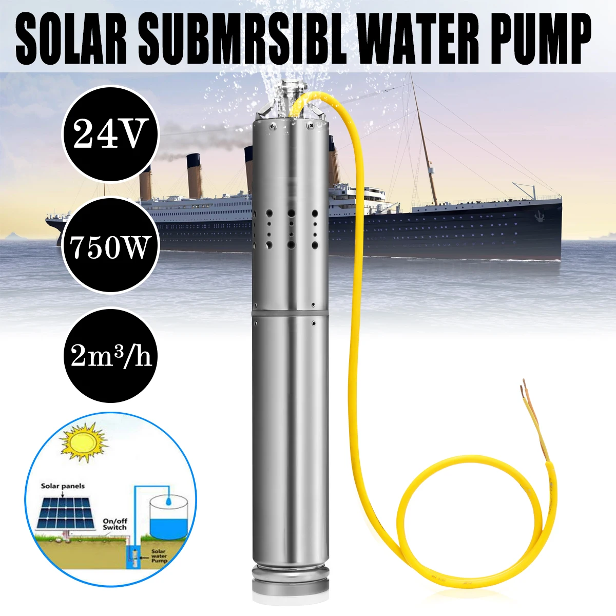 

Wolike DC24V/36V 750W Max Head 60m Solar Powered Pump Submersible Bore Hole Deep Well Pump For Farm Fishpond And Ranch