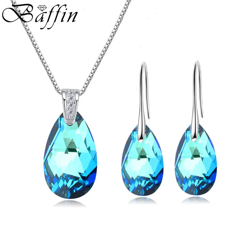BAFFIN Water Drop Stones Jewelry Sets Genuine Crystals From Swarovski Silver Color Pendant Necklace Dangle Earrings For Women