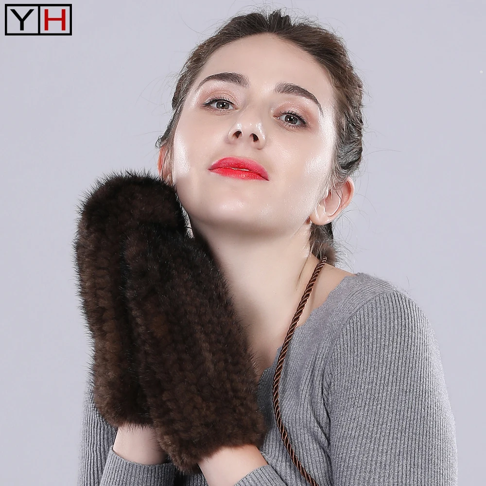 

Lady Knitted 100% Natural Mink Fur Gloves Women Winter Warm Thick Soft Mink Fur Mittens Russian Female Genuine Fur Glove