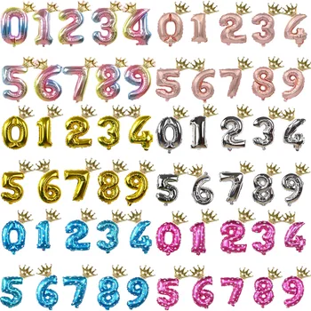 

2Pcs/set 32Inch Rose Gold Crown Digit 0-9 Number Foil Balloon Boy Girl Birthday Balloon Baby Shower Party Decoration Kids 6color