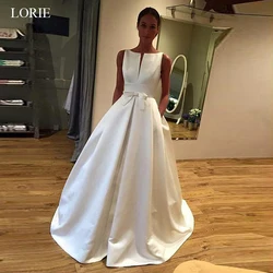 LORIE Wedding dress 2019 Elegant SatinSmall V Neckline A-line Wedding Dress With Bowknot & Pockets High quality vestido de noiva LORIE Wedding dress 2019 Elegant SatinSmall V Neckline A-line Wedding Dress With Bowknot & Pockets High quality vestido de noiva