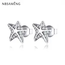 Аутентичные 925 пробы Серебряный тропический Starfish CZ серьги прозрачного хрусталя серьги стержня для Для Женщин Серьги Свадебная вечеринка ювелирные изделия