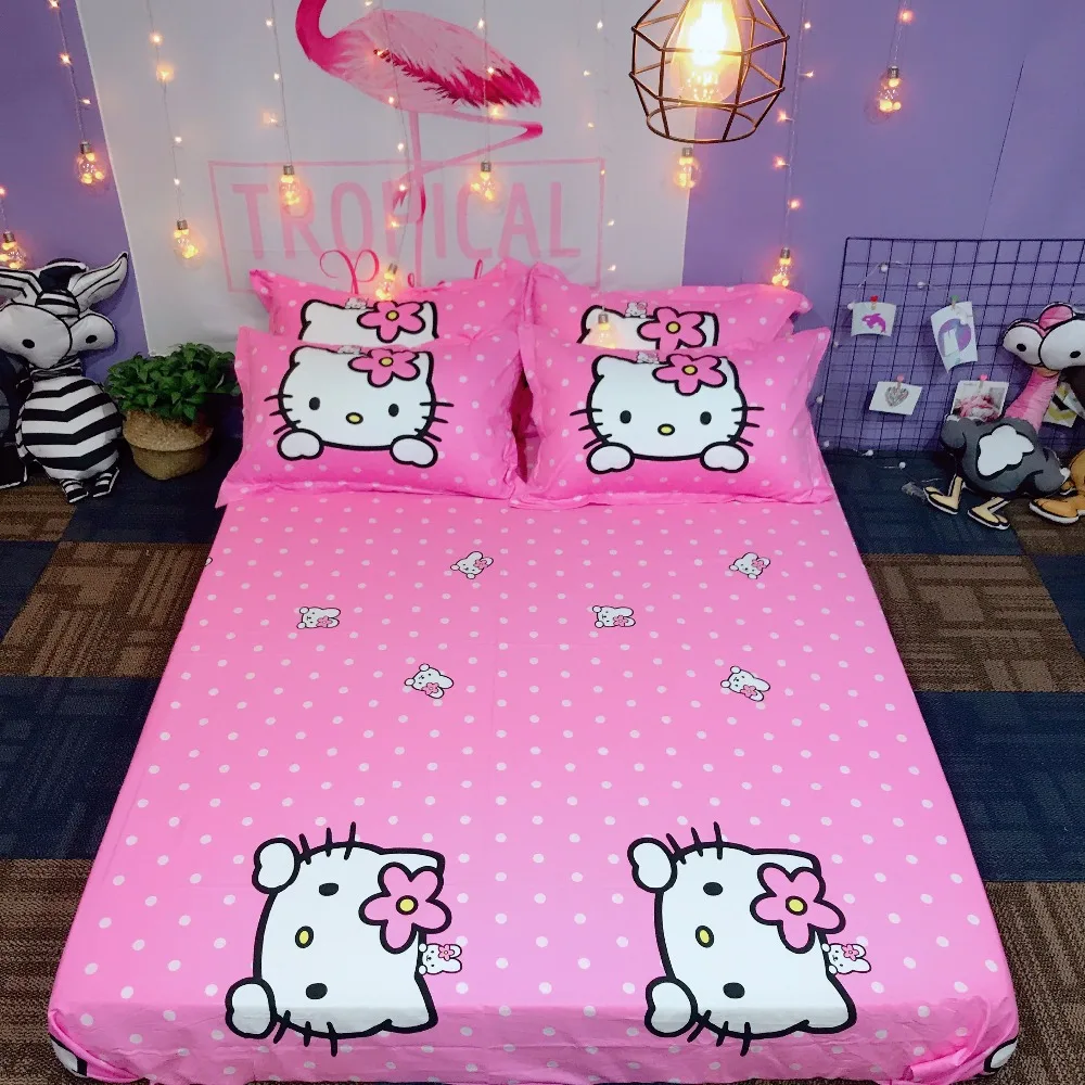 Мультяшный стиль hello kitty, детские наборы постельных принадлежностей, 3-4 шт., Комплект постельного белья, пододеяльник, простыня, наволочка, двойная королева, король, домашний текстиль