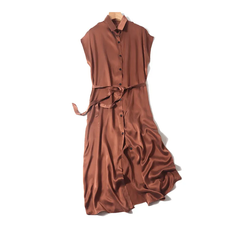 Женское Летнее шелковое платье винтажное многоцветное платье из натурального шелка элегантное платье повседневное праздничное длинное платье-рубашка из натурального шелка - Цвет: as photo