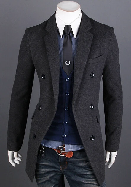 Новинка модные Для мужчин S Тренч корейский стиль длинный плащ пальто костюм воротник Sobretudo masculino, Для мужчин Куртки - Цвет: Серый
