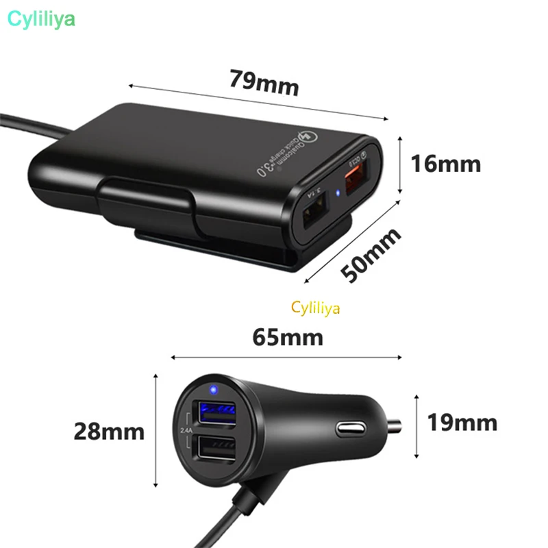 100 шт 4 usb порта быстрое зарядное устройство Быстрая зарядка QC 3,0 Универсальный USB быстрый адаптер с удлинителем кабель, зарядное устройство для автомобиля для смартфона