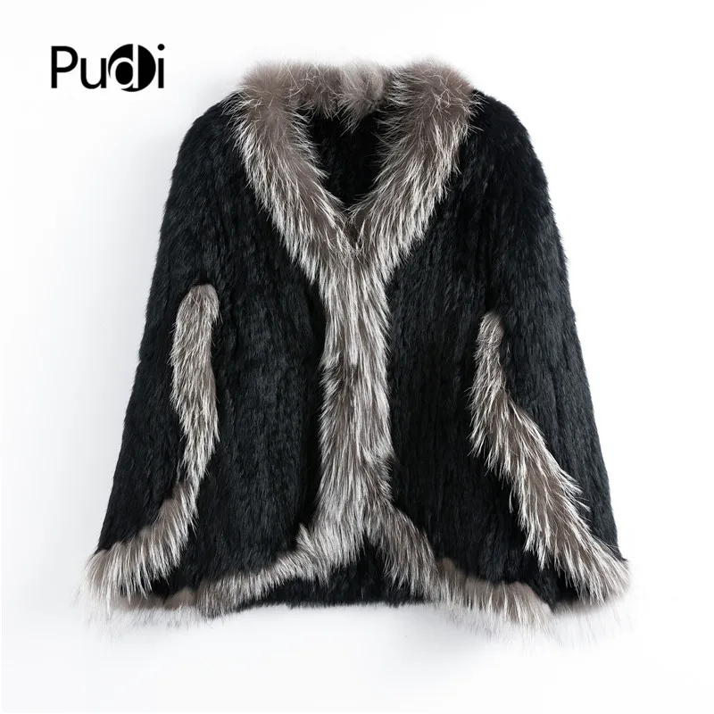 

CT907 Pudi 2019 new autumn women genuine rabbit fur coat with real silver fur collar poncho style lady casual coat