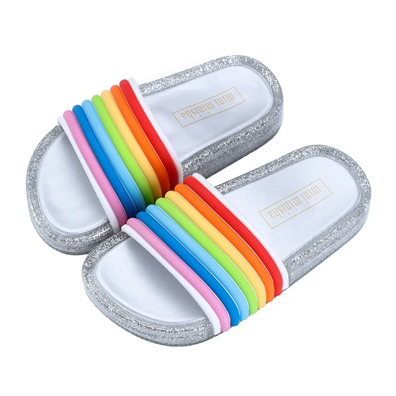 2019 New Summer Kids Slippers Toddler LED melissa Jelly Light UP Slippers Girls  Barefoot Boys Rainbow Glowing Beach Shoes