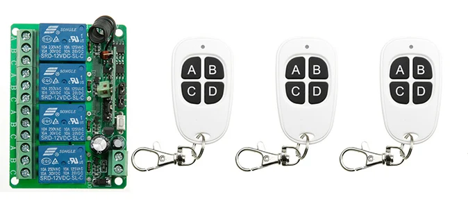

DC12V 4CH 10A RF Wireless Remote Control Switch System teleswitch 3 transmitter & 1 receiver relay Receiver Smart Home Switch