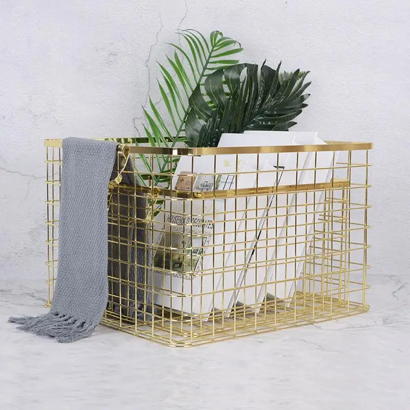

Golden Wrought Iron Storage Basket With Handle Storage Basket Rose Gold Hamper