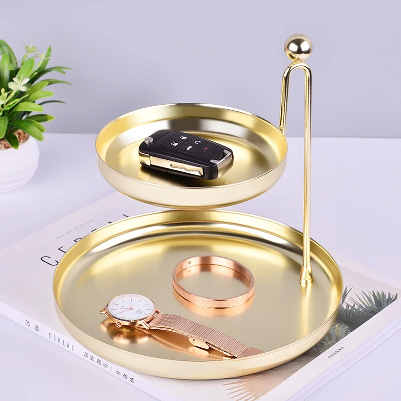 

Nordic Iron Double Layers Storage Tray Sundries Snacks Jewelry Cosmetic Display Plate Bedroom Organizer Tools Home Decoration