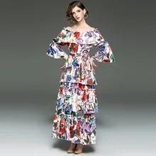 Dress Women Spring Summer 2019 New Slash Neck Floral Printed Ruffles Flare sleeve High Waist Party Slim Flare Sleeve Dress Long plain slash neck flare sleeve bodycon dress