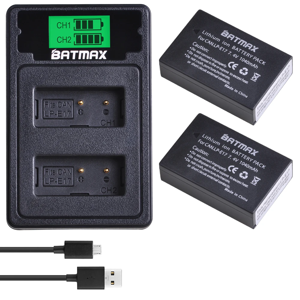 Billige 2Pcs LPE17 LP E17 LP E17 Batterie + LCD Dual USB Ladegerät mit Typ C Port für Canon EOS M3 m5 M6 Rebel T6i T7i EOS 77D 750D