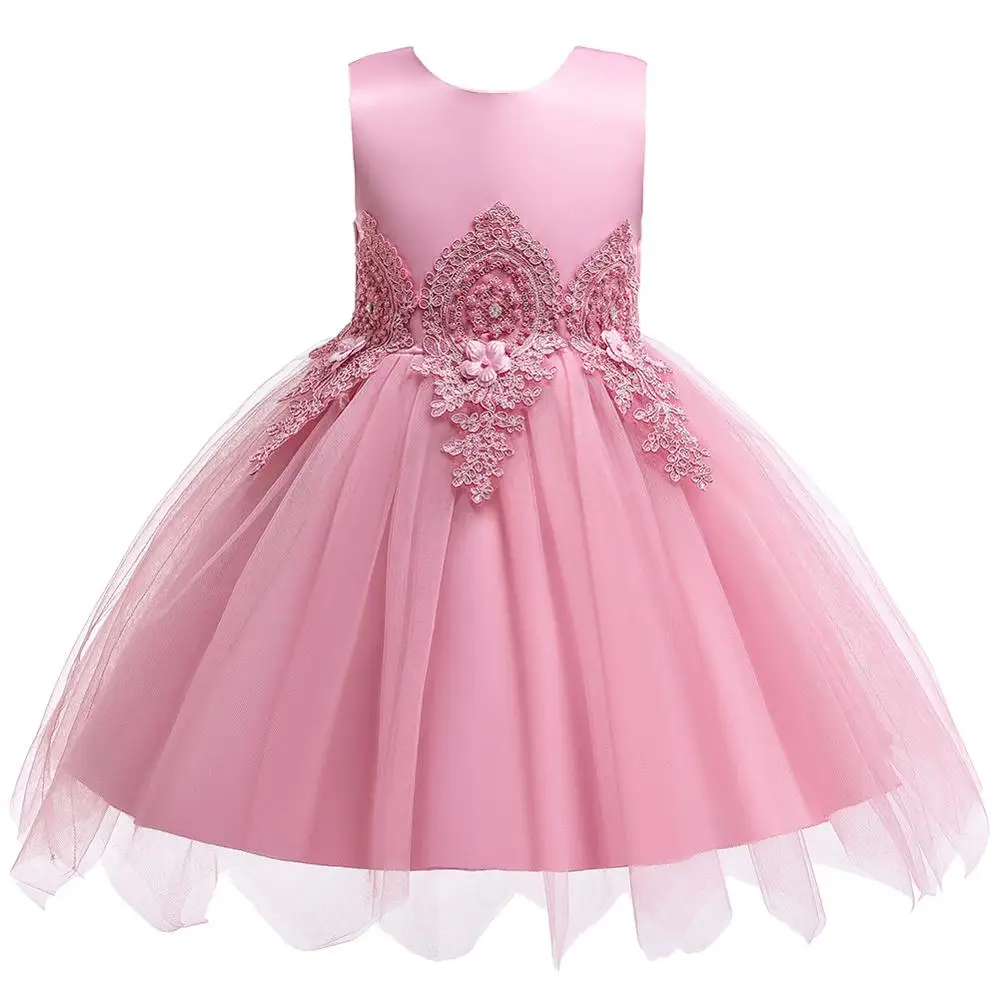

Infant summer baptism children's clothing girl lace birthday party dress children's back V-neck big bow sweet princess dress