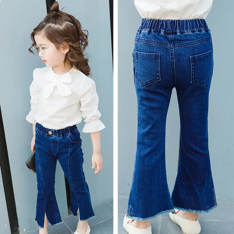 Стиль джинсы для девочек детская одежда Брюки для девочек для Обувь для девочек весна Мотобрюки детей Джинсы для женщин эластичный пояс детские ковбойские штаны От 2 до 10 лет