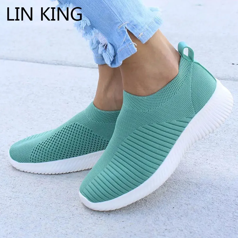 

LIN KING Fashion Women Casual Vulcanized Shoes Big Size Breathable Mesh Outdoor Ladies Flats Sneakers Slip On Girls Lazy Loafers