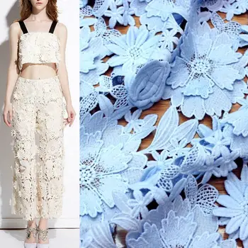 

Blue And Pink Embroidered Mesh Lace Fabric Fashion Cotton Fabric For Dress Tissu au Metre Pour Habillement DIY Fabrics Cloth DIY