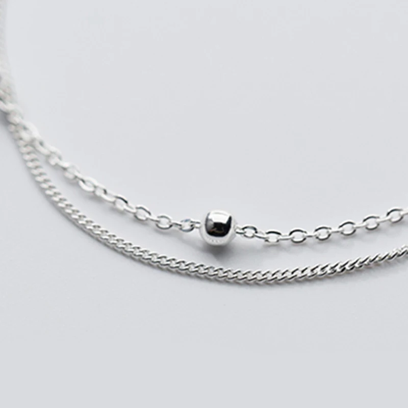 Модный двухслойный 925 пробы цепочка с серебряными бусинами браслет для женщин Регулируемая длина