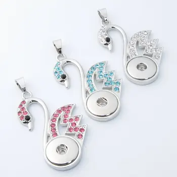 

mix colors 10pcs/lot New Fashion DIY Snaps Jewelry Crystal swan Snaps Button Pendant Necklace Wholesales