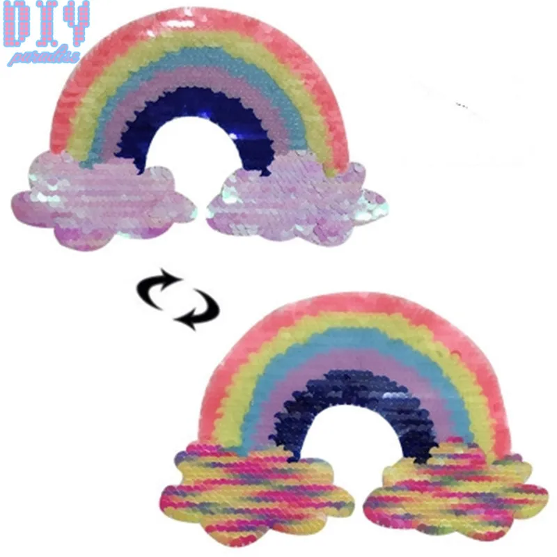 

NEW Rainbow Reverse Sequins Sew On Patches for clothes kids Clothing Reversible Change Color Patch Applique
