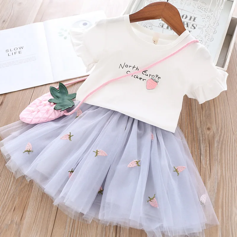 

Pineapple Satchel Strawberry Embroidery Girl Set Children's Clothing Wholesale Girls Boutique Outfits