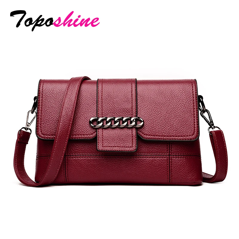 

Toposhine New Fashion Vintage Women Shoulder Bag Solid PU Leather High Quality Chain Decorate Lady Bag Saddle Female Handbags