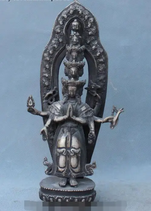 

S02241 Tibet Tibetan Buddhism Bronze Silver 1000-Arms Avalokiteshvara Of Goddess Statue B0403