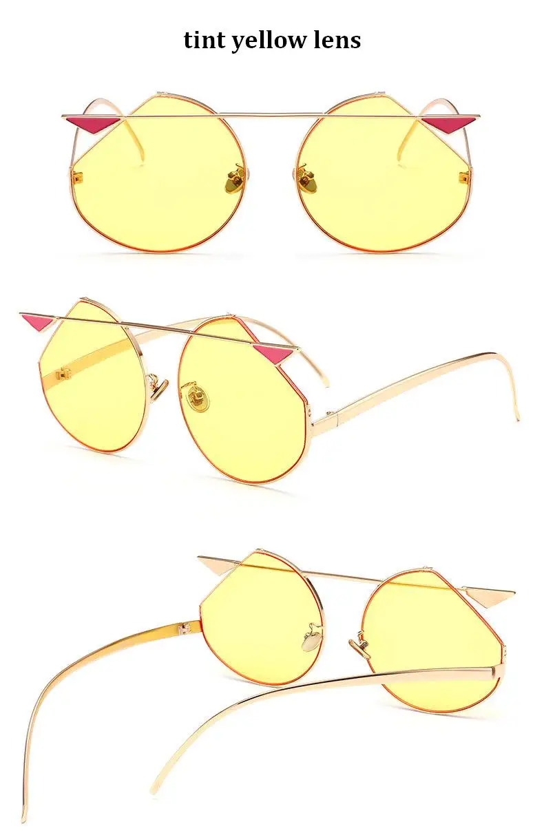 Imakefash круглый кошачий глаз солнцезащитные очки для Для женщин с милым дьяволенком, угол солнцезащитные очки высокое качество сплав половинчатая оправа солнцезащитные очки UV400 JWW204