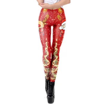 

Christmas Santa Claus Print Red Sexy Slim Fitness Leggings Women Elastic High Waist Causal Leggings Leggins Mujer