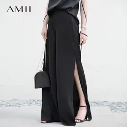 Amii для женщин Минималистский широкие брюки 2019 офисные женские туфли свободные шифоновые разрезы Высокая талия длинные брюки