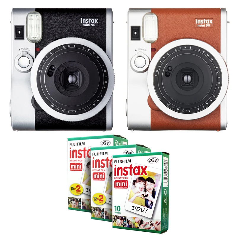 Fujifilm Instax Mini 90 NEO классическая черно-коричневая мгновенная пленка камера + Fuji белая