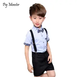 Детские комплекты для мальчиков платье на день рождения форма 3 шт. галстук-бабочка + футболка + мужской комбинезон Костюм для маленьких