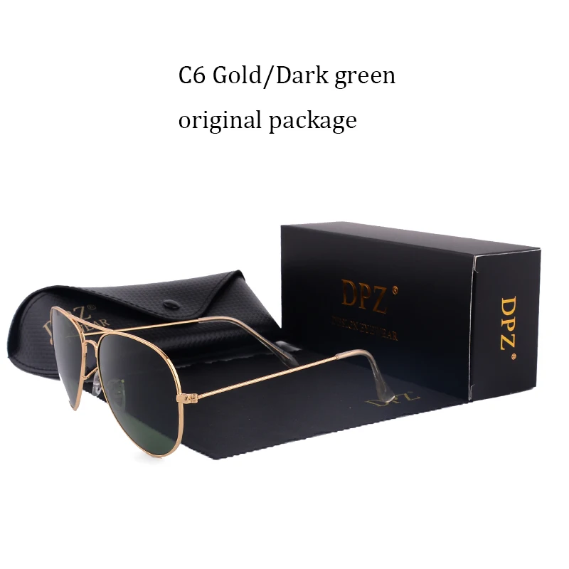 DPZ NEW Glass lenses Gradient women sunglasses men 58mm 3025 Mirror G15 Gafas hot rayeds Brand sun glasses UV400 with case - Цвет линз: 3025 C6