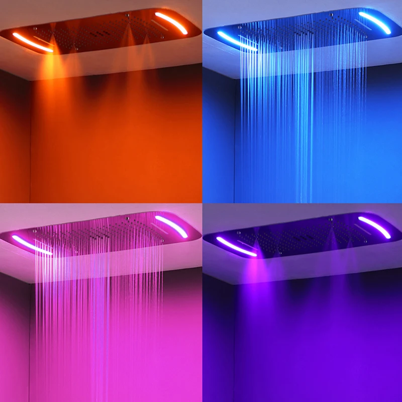 Bathroom Shower Set Thermostatic B Shower Faucets LED Ceiling Rainfall Showerhead Misty Waterfall Rain Shower With Slide Bar