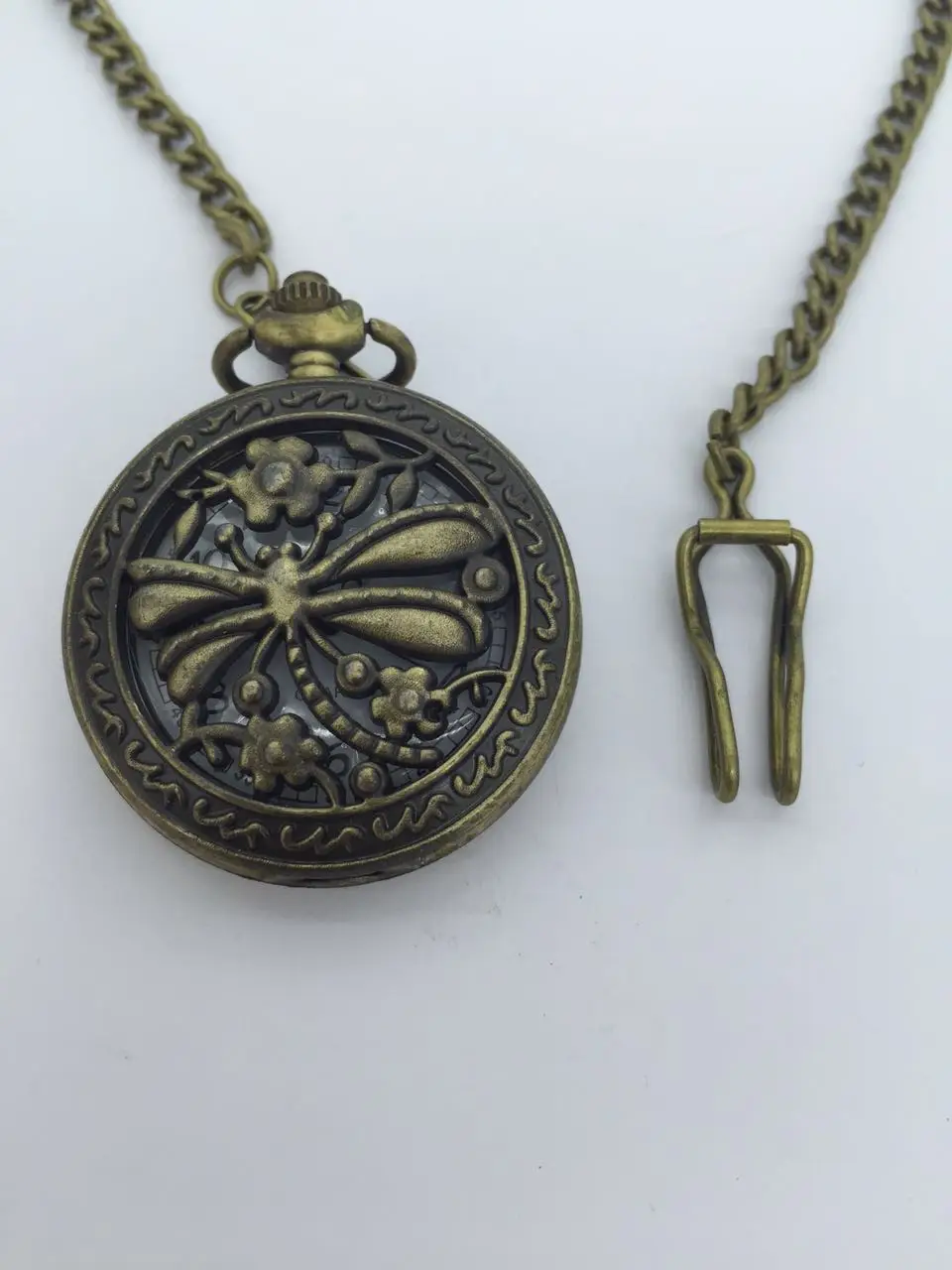 Vintage Bronzo Antiquariato Dragonfly Quartz Collection Orologio Moderno Orologi Da Tasca Catena Fob