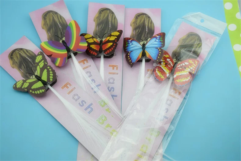 Tous девушка волокна флэш зажим для волос партии световой Головные уборы свет Красочные бабочки LED волоконно-оптических Заколка-зажим кос Шпильки