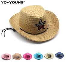 Yo-Young летние детские шляпы от солнца, пляжные шляпы для мальчиков и девочек, Повседневная летняя дамская шляпа с полями, соломенная шляпа с бантом 54 см