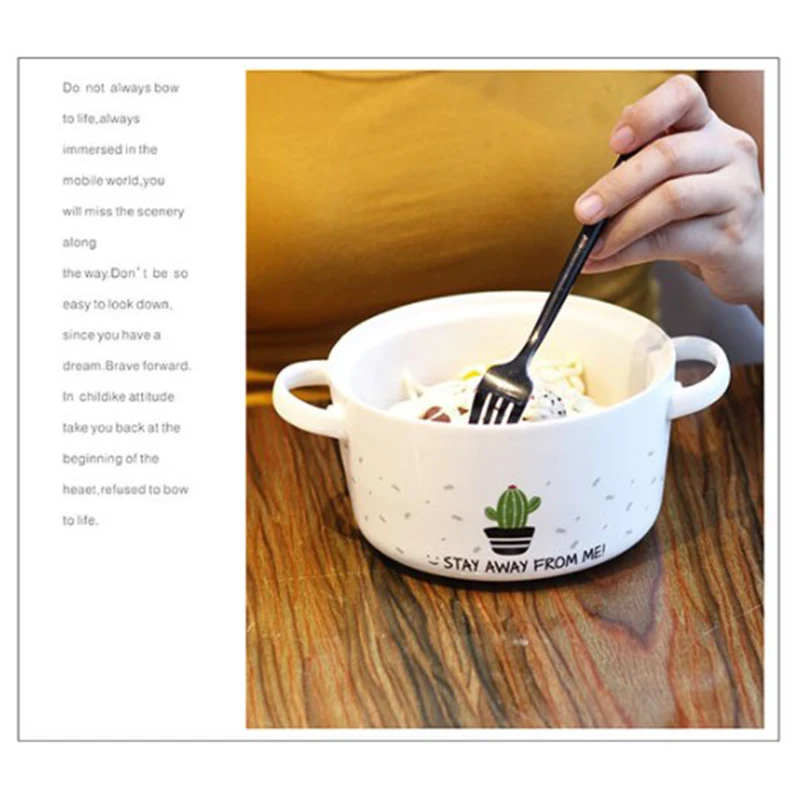 Мультяшная кактус креативная керамическая чаша двойное ухо анти-обжигающая суповая чаша корейский стиль большая емкость миска для лапши