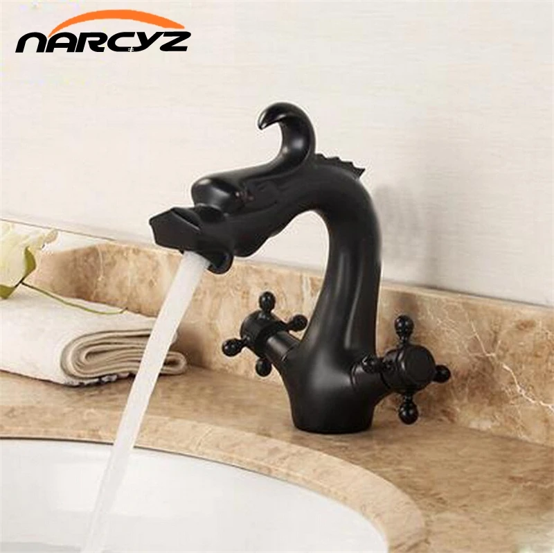 Black Antique Dragon Bathroom Basin Faucet brass faucets single handle Hot and Cold Deck Mounted