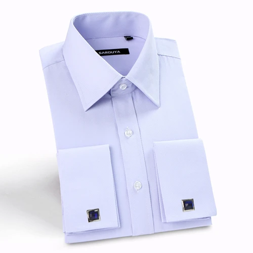 Мужская Роскошная французская запонка, однотонное платье, рубашки, воротник с длинным рукавом, обычная посадка, формальная деловая саржевая рубашка с запонками - Цвет: FS71